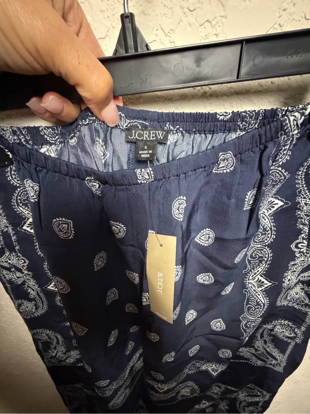 J. Crew Navy & White Bandana-Print Wide-Leg Pants - Picture 2 of 3